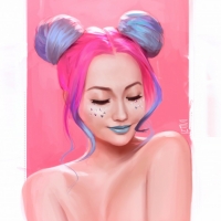 Portrait in pink and blue