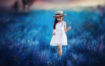 :-) - hat, summer, blue, dress, girl, copil, child, field, vara