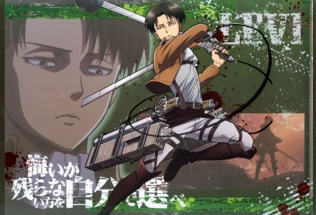 Attack on Titan - levi, weapon, uniform, blood, shingeki no kyojin, attack on titan