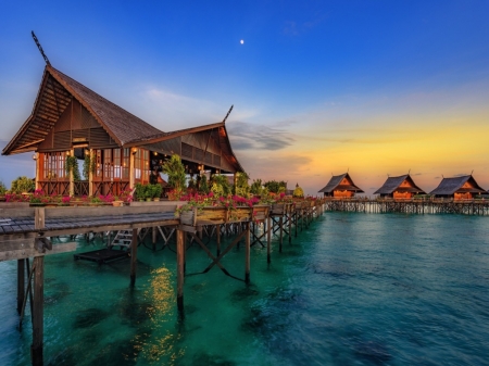 Maldives - island, blue sky, sea, resort, honeymoon