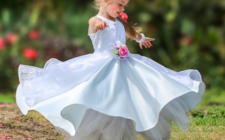 White princess - flowers, girl, dancing, dress