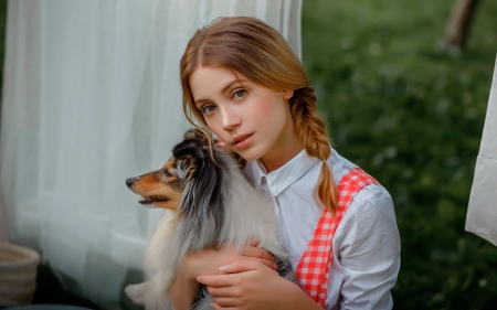 Girl with Dog - animal, young lady, girl, dog