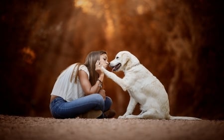 Girl and Dog - animal, friends, girl, dog