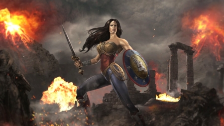 Wonder Woman - sword, shield, fantasy, comics, wonder woman, girl