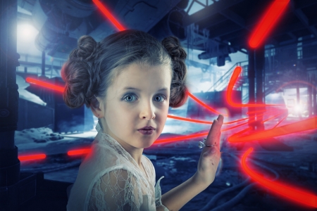 The awakening of young princess Leia's force - blue, leia, girl, john wilhelm, creative, copil, child, fantasy, force, red, princess