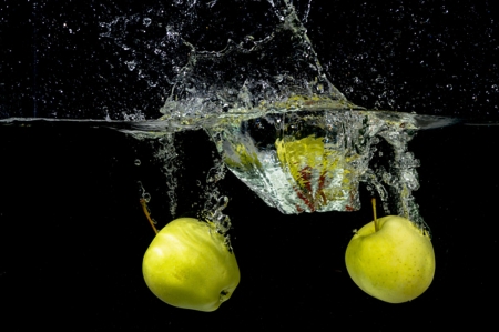 Apples - water, green, apples, splash