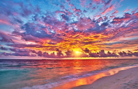 Lovely Sunset Over Beach - clouds, sunset, water, sky