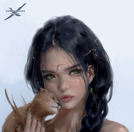 :-) - face, wlop, ghostblade, cat, elf, pisici, girl, art, fantasy