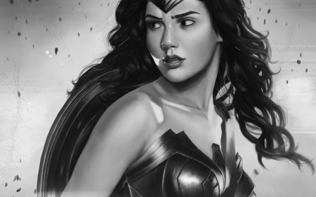 Wonder Woman - black, comics, fantasy, white, amazon, girl, bw, wonder woman