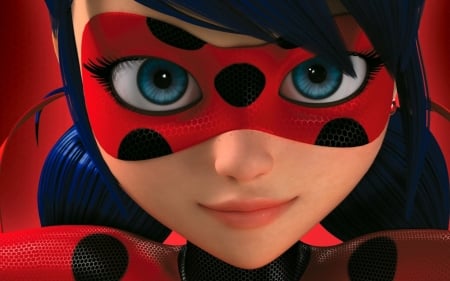 Ladybug girl - face, red, ladybug girl, dot, fantasy, black, mask, eyes