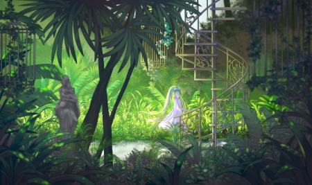 Hatsune Miku - sera, cage, vocaloid, anime, girl, manga, garden, hatsune miku, green