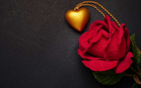 :-) - heart, red, pendant, rose, golden, flower, jewel