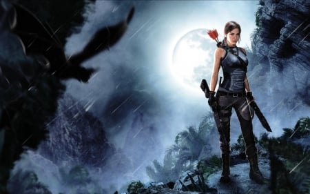 Lara Croft - moon, fantasy, lara croft, girl, luna