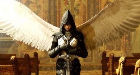 Angel - fantasy, angel, hood, wings