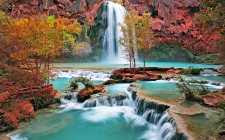 majestic waterfall - clidd, water, rock, tree, waterfall