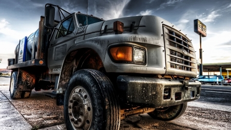 ford truck - ford, building, road, truck