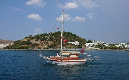 Yacht by Turkey Coast - yacht, turkey, sea, coast