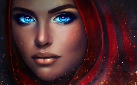 Rebel of the sands - fantasy, redhead, rebel, girl, magicnaanavi, luminos, blue eyes