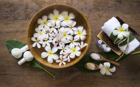 Spa - spa, bags, flowers, plumeria