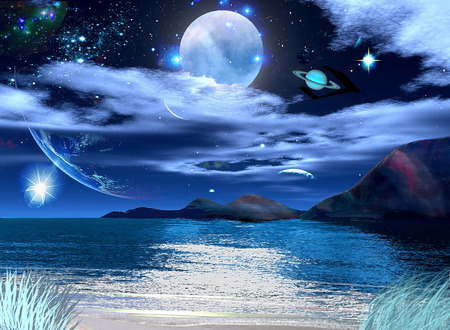 space - moon, 3d, water, space, earth