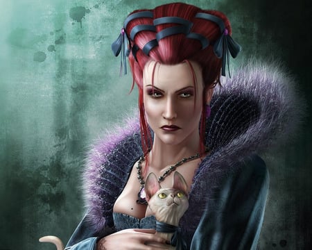 Evil Queen                   - red hair, cloak, fantasy, queen, evil, hairless cat