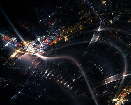 City Night Flight - abstract, buildings, lights