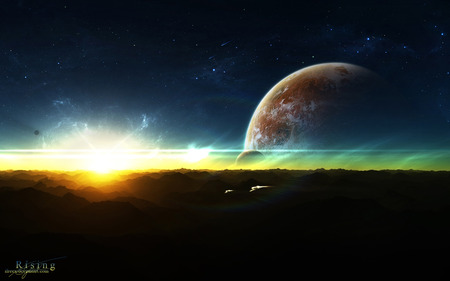 Rising - planet, horizon, sunrise, colorful