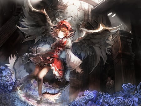 Lorelei - night sparrow, anime, touhou, rosarium, wings, mystia lorelei