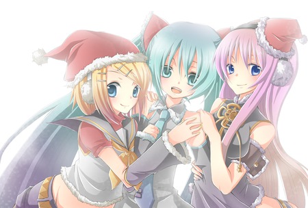 The Vocaloids wish you a Merry Christmas - megurine luka, kagamine rin, vocaloid, anime, idol, hatsune miku