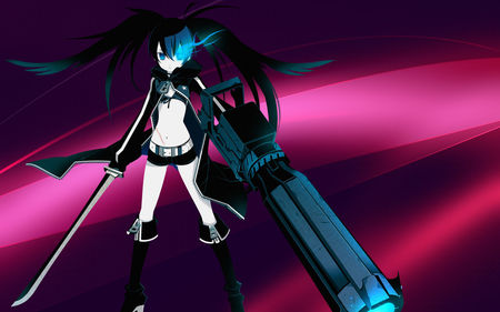 BRS Railgun - black rock shooter, anime, katana, ken, blue eyes