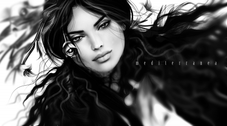 Beauty - rendering, girl, bw, black, fantasy