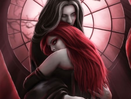 Vampires - fantasy, girl, lovers, couple, redhead, man