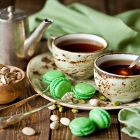 Pistachios Tea Cups and Cookies