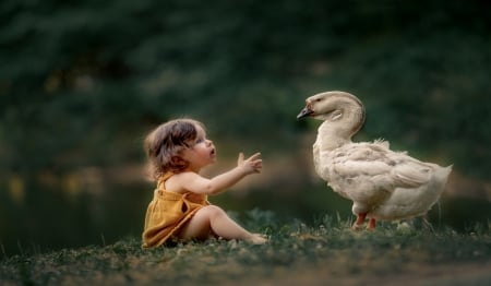 Little Girl - nature, goose, girl, baby