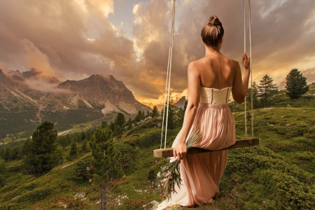 :-) - cloud, summer, fantasy, swing, vara, girl, mountain