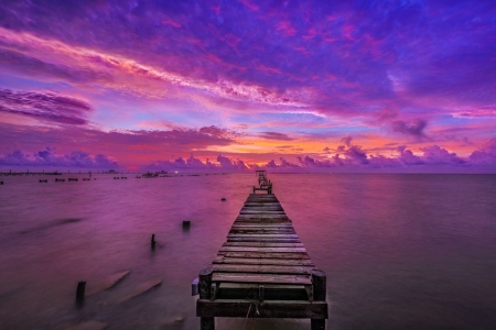 Twilight over Hurricane Harvey-Damaged Pier - Bays, Nature, Clouds, Twilight, Sky, Sunsets, Piers