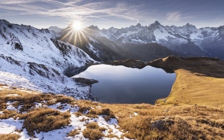 Heartlake - sunshine, landscape, lake, mountains