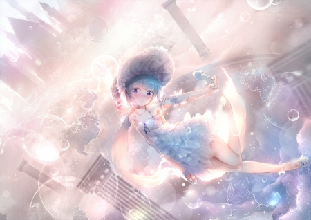 :-) - anime, shoe, blue, futoshi ame, girl, pink, bunny, manga, cloud