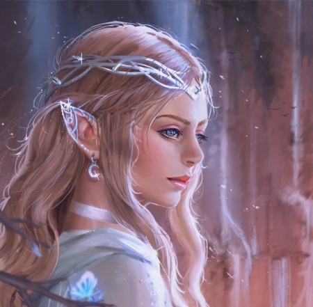 Galadriel - galadriel, blue, queen, girl, pink, a1ayne, elf, fantasy, lotr, art