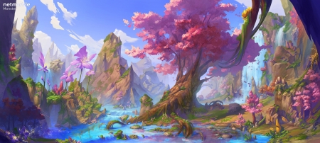 Tree - fantasy, blue, da som hyun, pink, tree, luminos