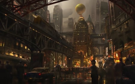 Atlas Plaza - art, dark, eddie mendoza, night, city, fantasy, atlas plaza