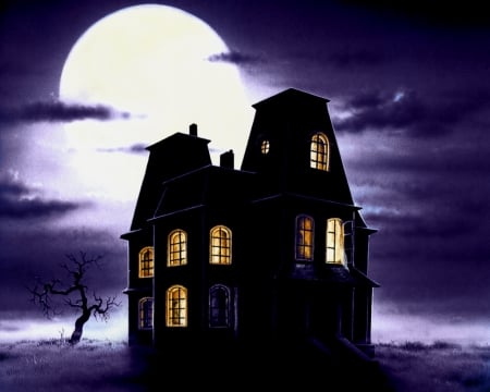 Halloween house under the moon - spooky, horror, halloween, gothic, night