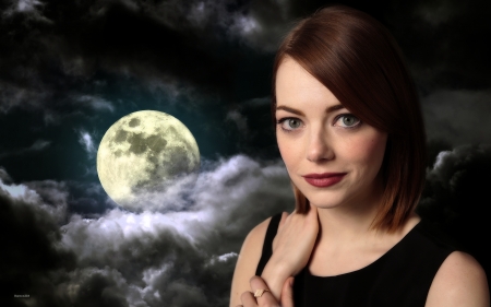 Emma-Stone-Full-Moon - moon, actress, model, light