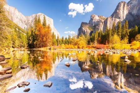 Beautiful Autumn Mountain Reflections - reflections, nature, lakes, autumn, mountains, fall season, rocks