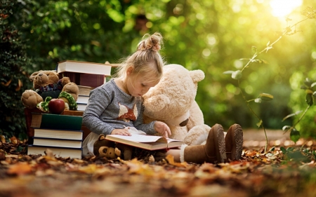 Little Girl - girl, toy, child, playing, book