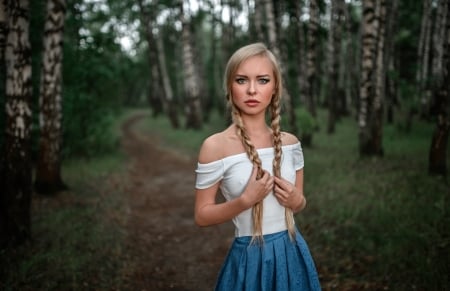 Blondy at the forest - blondy, girl, sweet, wood