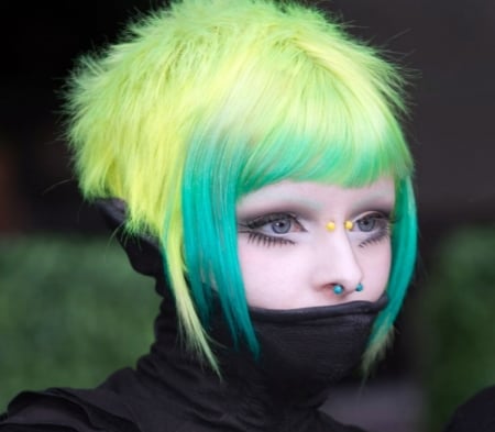 Blue and Yellow Haired Girl  - woman, yellow blue, girl, hair