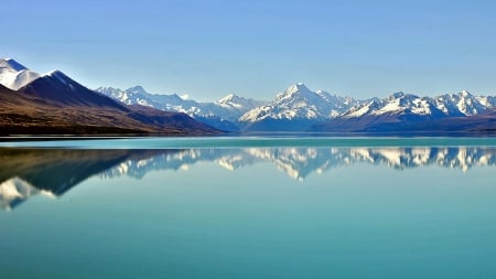 Blue Lake - lake, mountain, snow, mirror