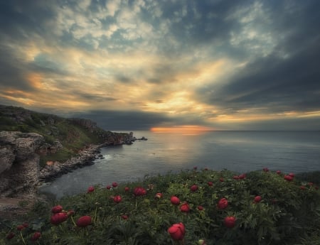 Magical sky - cloud, sea, sunset, nature