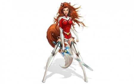 Fox girl - red, tail, fantasy, ears, comics, girl, redhead, fox